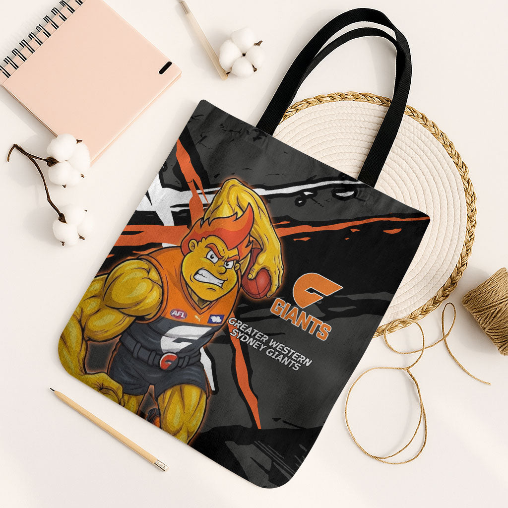 Greater Western Sydney Giants Tote Bag Orange Muscular Mascot Graphic - Abstract Paint Splatter Art