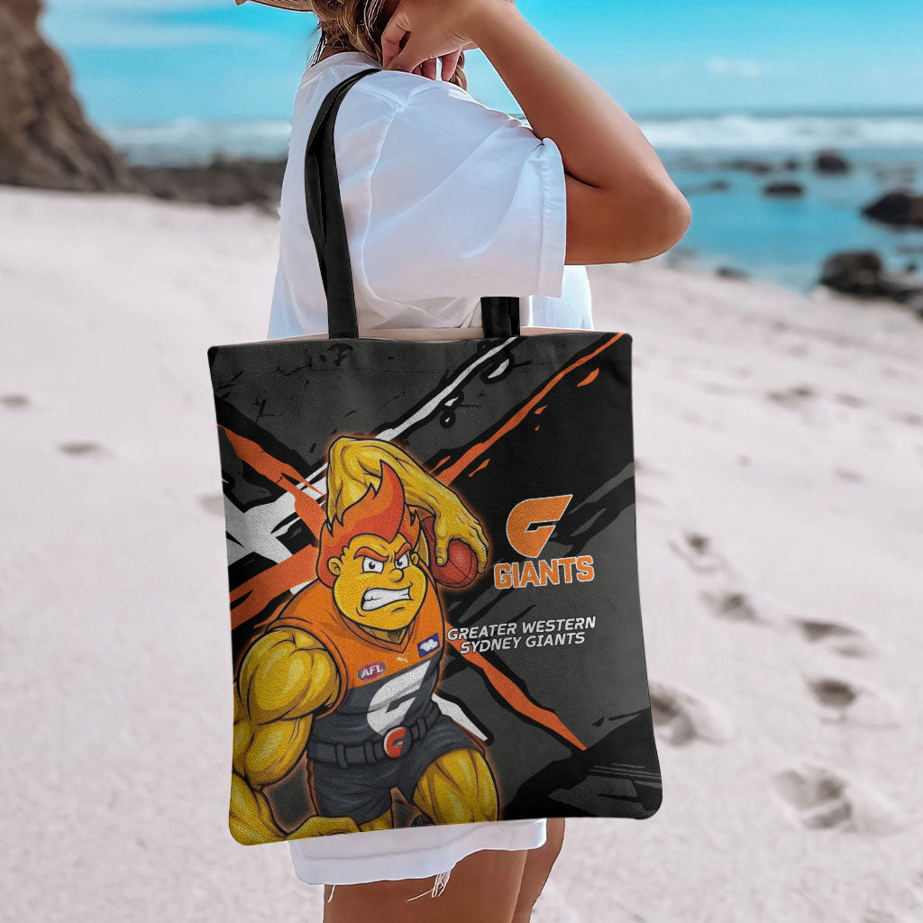 Greater Western Sydney Giants Tote Bag Orange Muscular Mascot Graphic - Abstract Paint Splatter Art