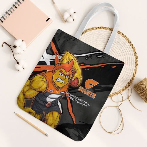 Greater Western Sydney Giants Tote Bag Orange Muscular Mascot Graphic - Abstract Paint Splatter Art
