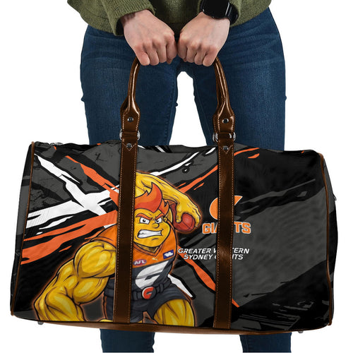 Greater Western Sydney Giants Travel Bag Orange Muscular Mascot Graphic - Abstract Paint Splatter Art