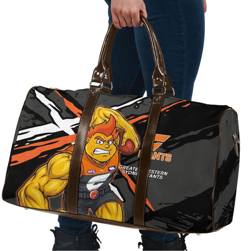 Greater Western Sydney Giants Travel Bag Orange Muscular Mascot Graphic - Abstract Paint Splatter Art