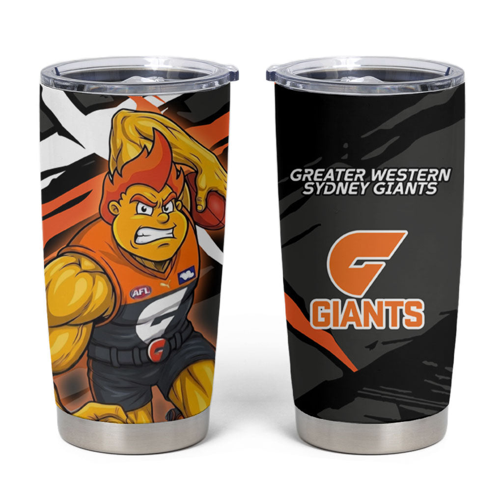 Greater Western Sydney Giants Tumbler Cup Orange Muscular Mascot Graphic - Abstract Paint Splatter Art