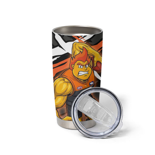 Greater Western Sydney Giants Tumbler Cup Orange Muscular Mascot Graphic - Abstract Paint Splatter Art
