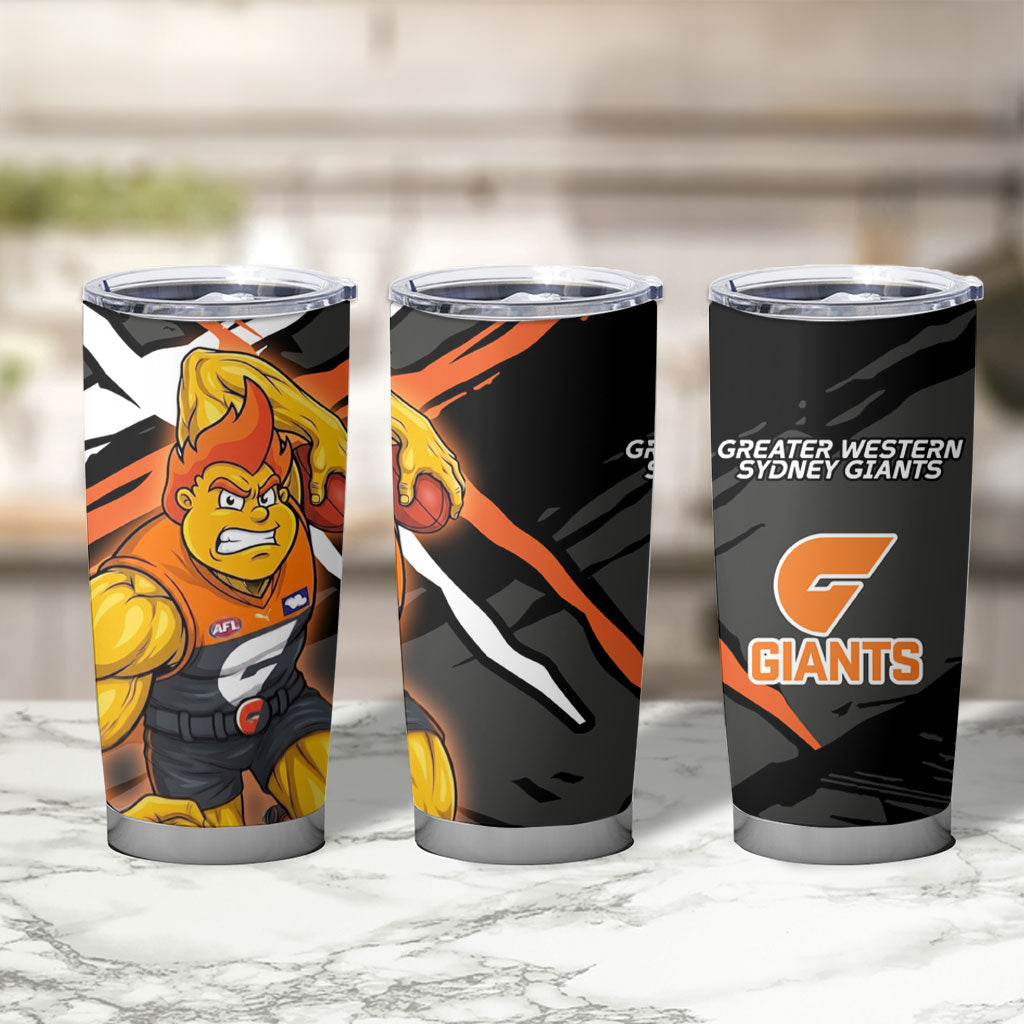 Greater Western Sydney Giants Tumbler Cup Orange Muscular Mascot Graphic - Abstract Paint Splatter Art