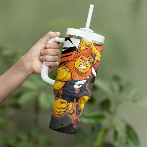 Greater Western Sydney Giants Tumbler With Handle Orange Muscular Mascot Graphic - Abstract Paint Splatter Art