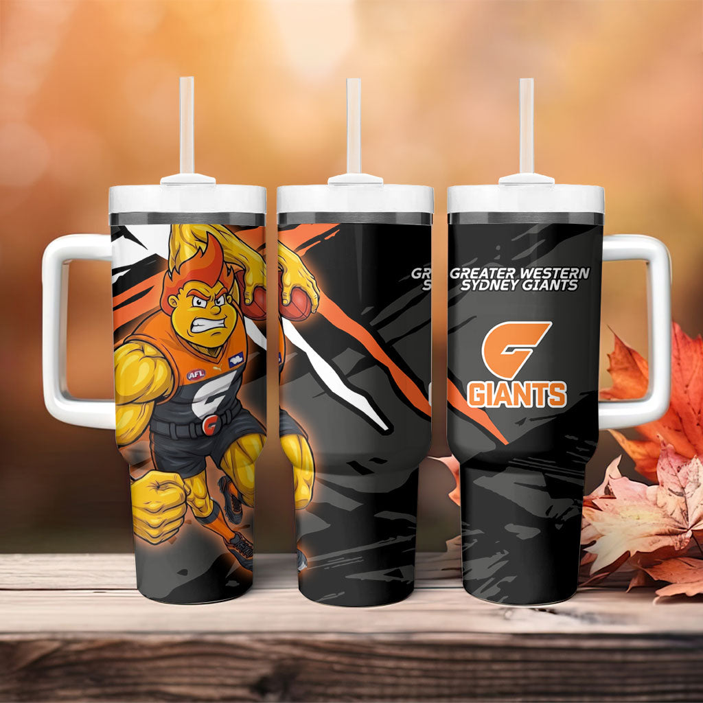 Greater Western Sydney Giants Tumbler With Handle Orange Muscular Mascot Graphic - Abstract Paint Splatter Art