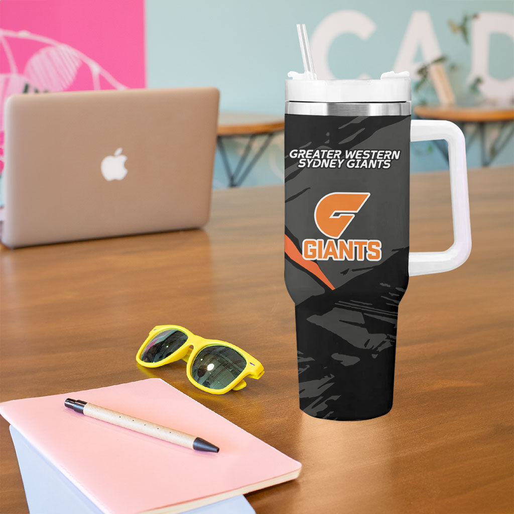 Greater Western Sydney Giants Tumbler With Handle Orange Muscular Mascot Graphic - Abstract Paint Splatter Art