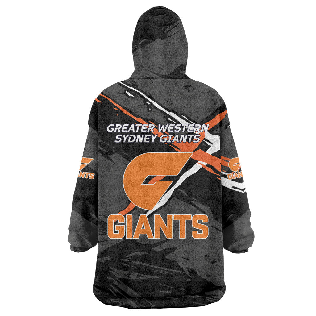 Greater Western Sydney Giants Wearable Blanket Hoodie Orange Muscular Mascot Graphic - Abstract Paint Splatter Art