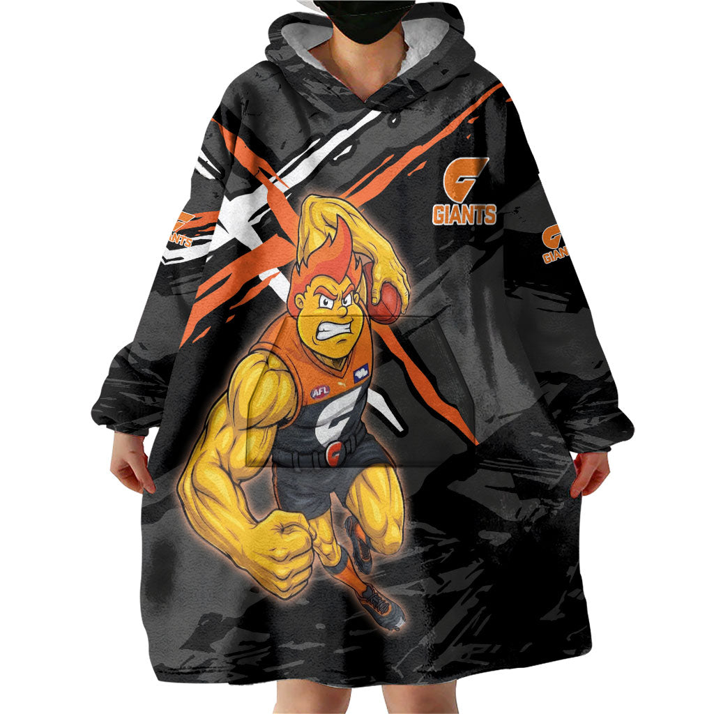 Greater Western Sydney Giants Wearable Blanket Hoodie Orange Muscular Mascot Graphic - Abstract Paint Splatter Art