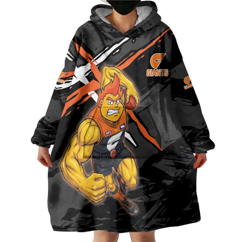 Greater Western Sydney Giants Wearable Blanket Hoodie Orange Muscular Mascot Graphic - Abstract Paint Splatter Art