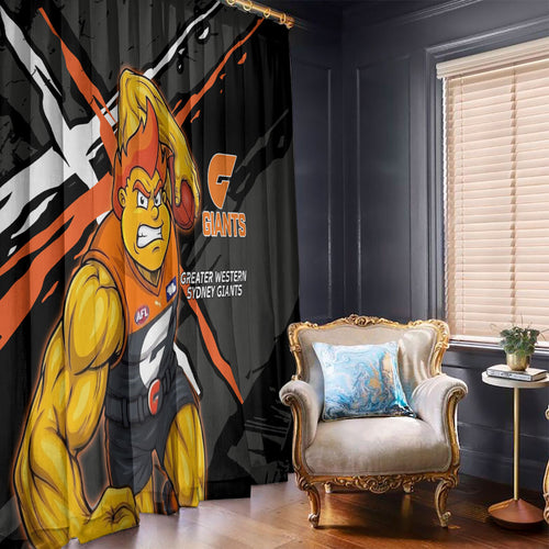 Greater Western Sydney Giants Window Curtain Orange Muscular Mascot Graphic - Abstract Paint Splatter Art