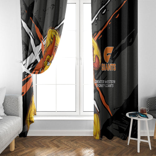 Greater Western Sydney Giants Window Curtain Orange Muscular Mascot Graphic - Abstract Paint Splatter Art