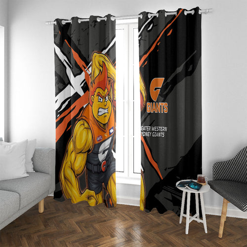 Greater Western Sydney Giants Window Curtain Orange Muscular Mascot Graphic - Abstract Paint Splatter Art
