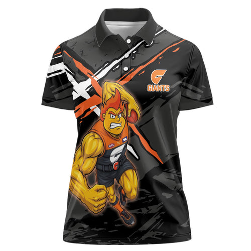 Greater Western Sydney Giants Women Polo Shirt Orange Muscular Mascot Graphic - Abstract Paint Splatter Art