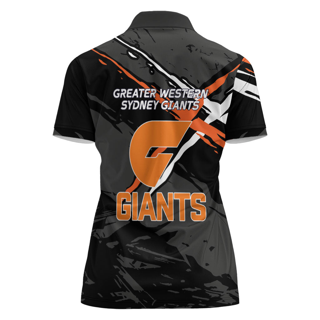 Greater Western Sydney Giants Women Polo Shirt Orange Muscular Mascot Graphic - Abstract Paint Splatter Art