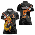Greater Western Sydney Giants Women Polo Shirt Orange Muscular Mascot Graphic - Abstract Paint Splatter Art