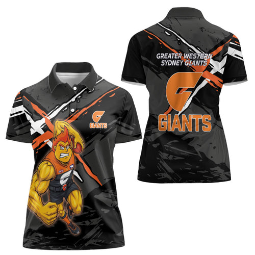 Greater Western Sydney Giants Women Polo Shirt Orange Muscular Mascot Graphic - Abstract Paint Splatter Art