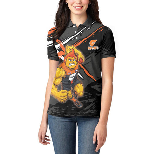 Greater Western Sydney Giants Women Polo Shirt Orange Muscular Mascot Graphic - Abstract Paint Splatter Art