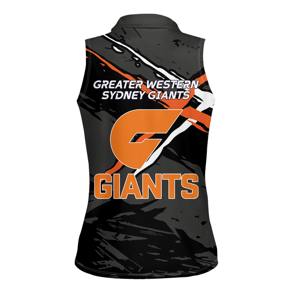 Greater Western Sydney Giants Women Sleeveless Polo Shirt Orange Muscular Mascot Graphic - Abstract Paint Splatter Art