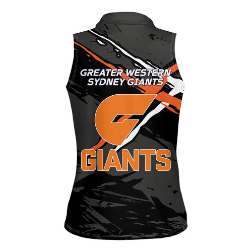 Greater Western Sydney Giants Women Sleeveless Polo Shirt Orange Muscular Mascot Graphic - Abstract Paint Splatter Art