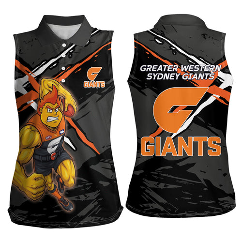 Greater Western Sydney Giants Women Sleeveless Polo Shirt Orange Muscular Mascot Graphic - Abstract Paint Splatter Art
