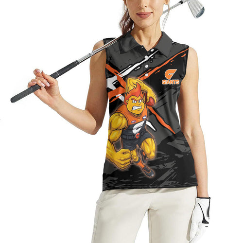 Greater Western Sydney Giants Women Sleeveless Polo Shirt Orange Muscular Mascot Graphic - Abstract Paint Splatter Art