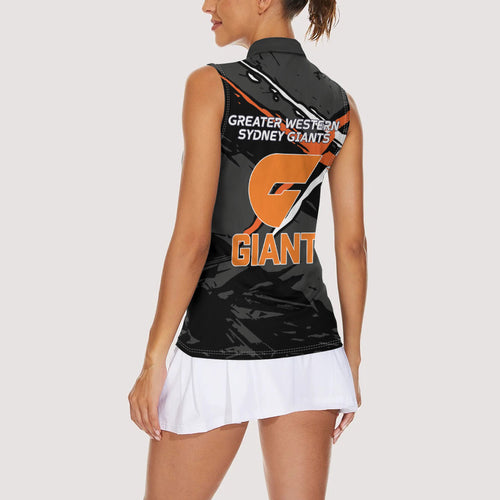 Greater Western Sydney Giants Women Sleeveless Polo Shirt Orange Muscular Mascot Graphic - Abstract Paint Splatter Art