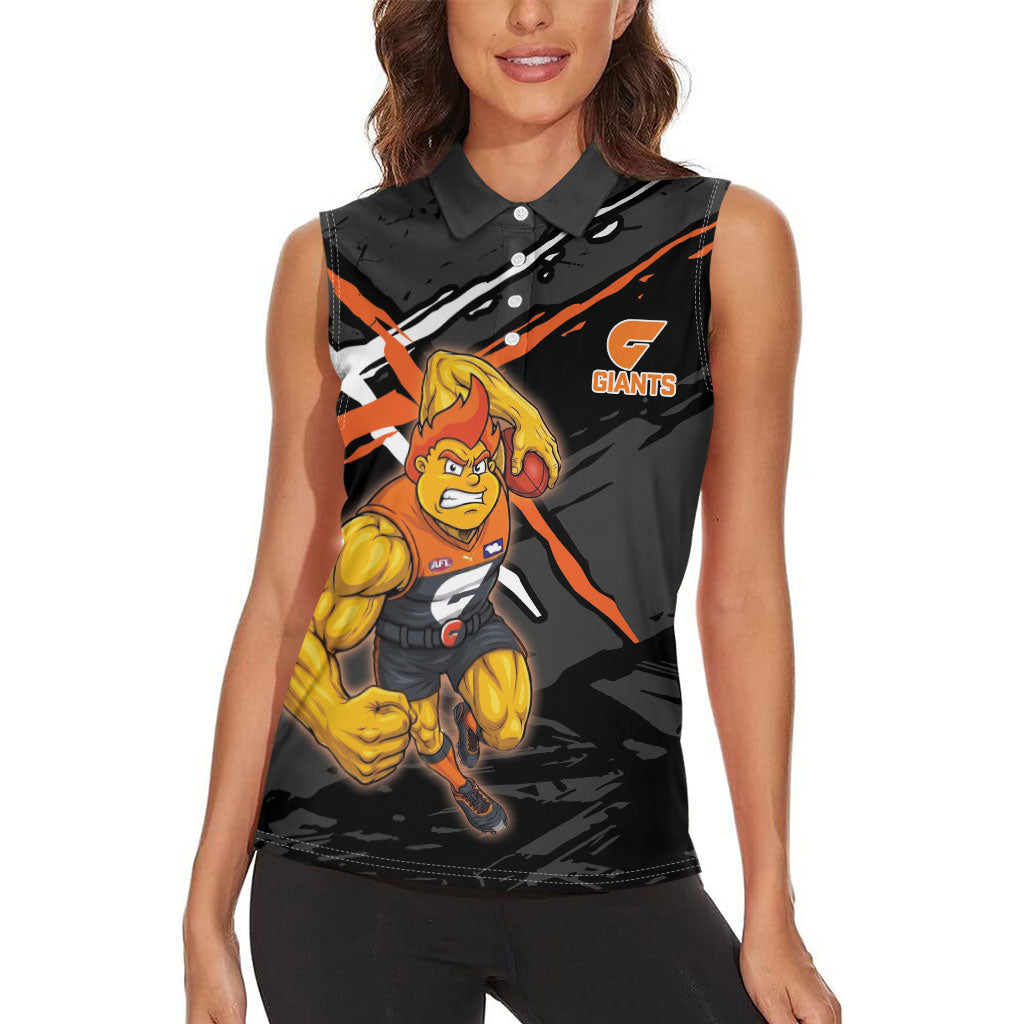 Greater Western Sydney Giants Women Sleeveless Polo Shirt Orange Muscular Mascot Graphic - Abstract Paint Splatter Art