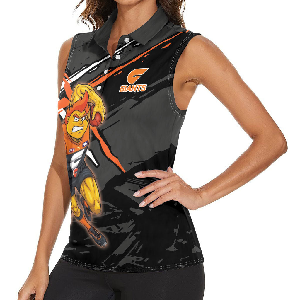 Greater Western Sydney Giants Women Sleeveless Polo Shirt Orange Muscular Mascot Graphic - Abstract Paint Splatter Art