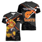 Greater Western Sydney Giants Women V-Neck T-Shirt Orange Muscular Mascot Graphic - Abstract Paint Splatter Art