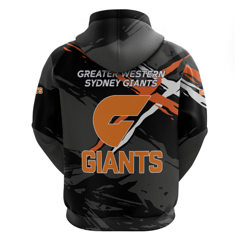 Greater Western Sydney Giants Zip Hoodie Orange Muscular Mascot Graphic - Abstract Paint Splatter Art