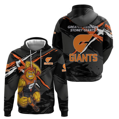 Greater Western Sydney Giants Zip Hoodie Orange Muscular Mascot Graphic - Abstract Paint Splatter Art