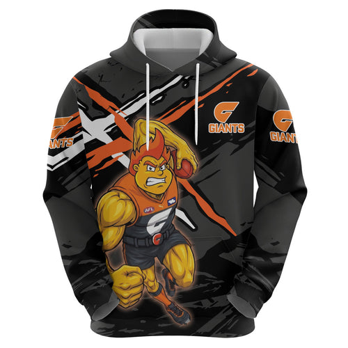 Greater Western Sydney Giants Zip Hoodie Orange Muscular Mascot Graphic - Abstract Paint Splatter Art
