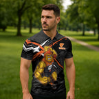 Greater Western Sydney Giants Zipper Polo Shirt Orange Muscular Mascot Graphic - Abstract Paint Splatter Art