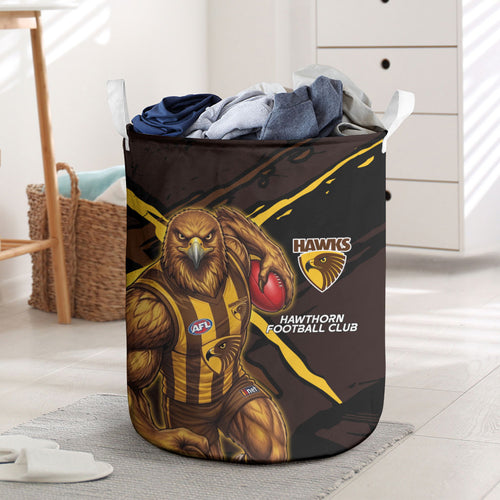 Hawthorn Football Club Laundry Basket Hawks Muscular Mascot Graphic - Abstract Paint Splatter Art