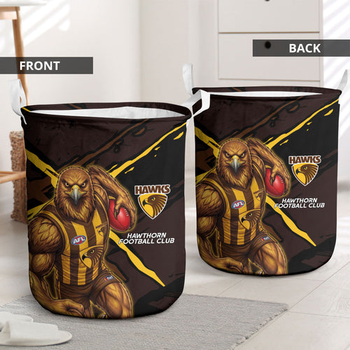 Hawthorn Football Club Laundry Basket Hawks Muscular Mascot Graphic - Abstract Paint Splatter Art