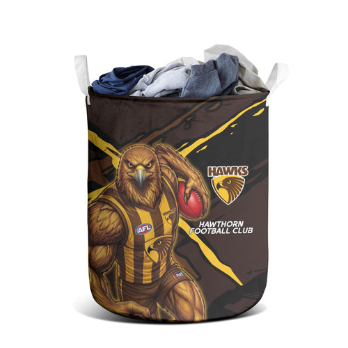 Hawthorn Football Club Laundry Basket Hawks Muscular Mascot Graphic - Abstract Paint Splatter Art