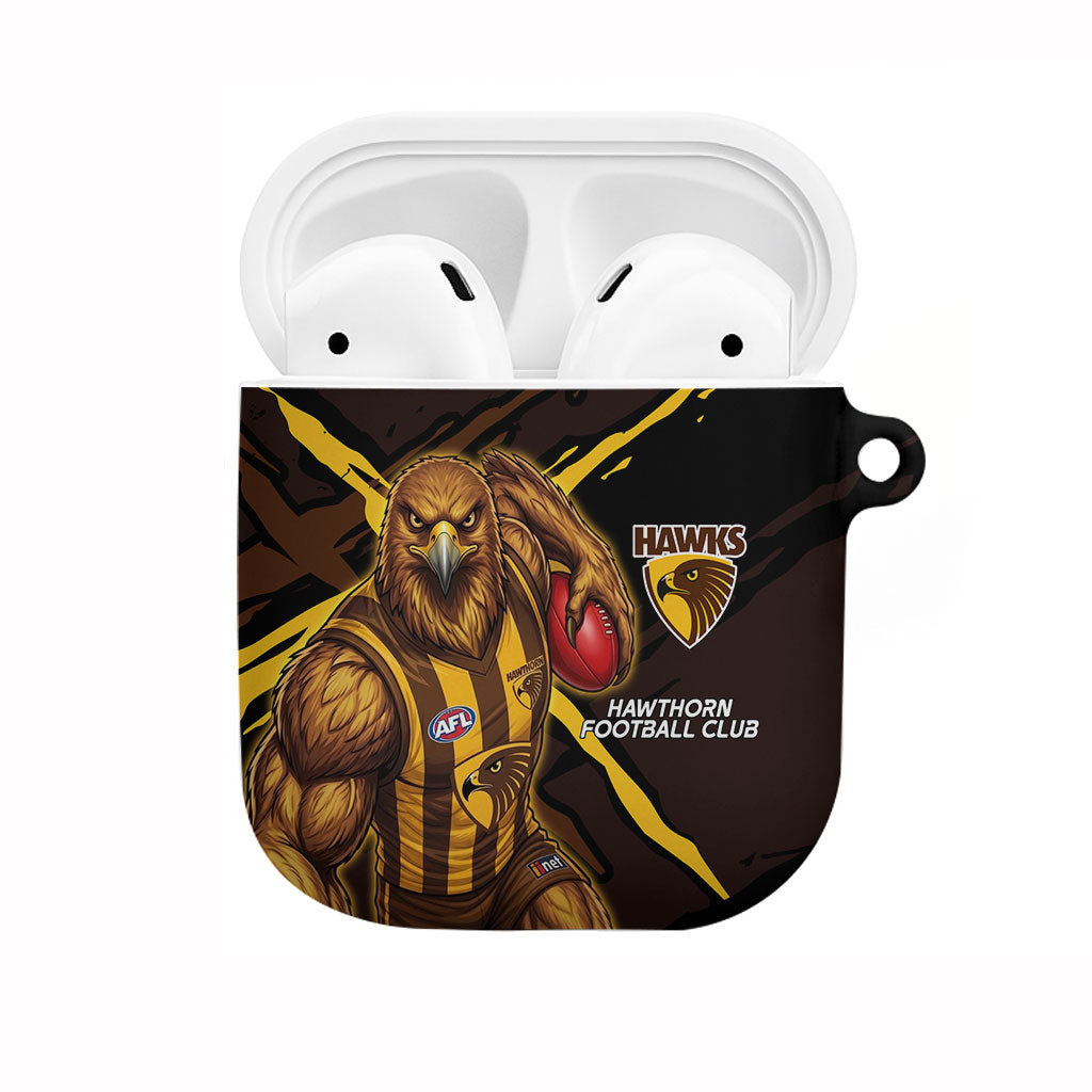 Hawthorn Football Club AirPods Case Hawks Muscular Mascot Graphic - Abstract Paint Splatter Art