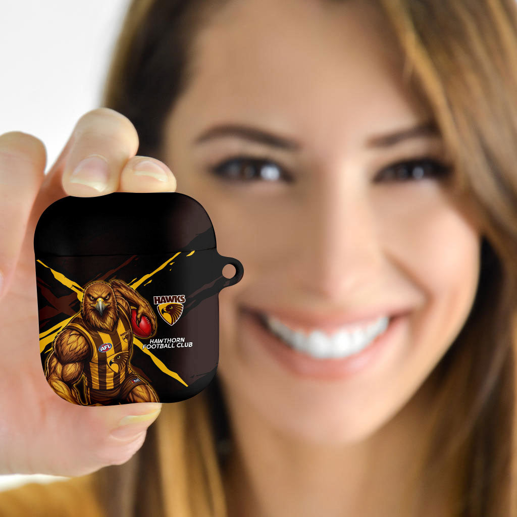 Hawthorn Football Club AirPods Case Hawks Muscular Mascot Graphic - Abstract Paint Splatter Art