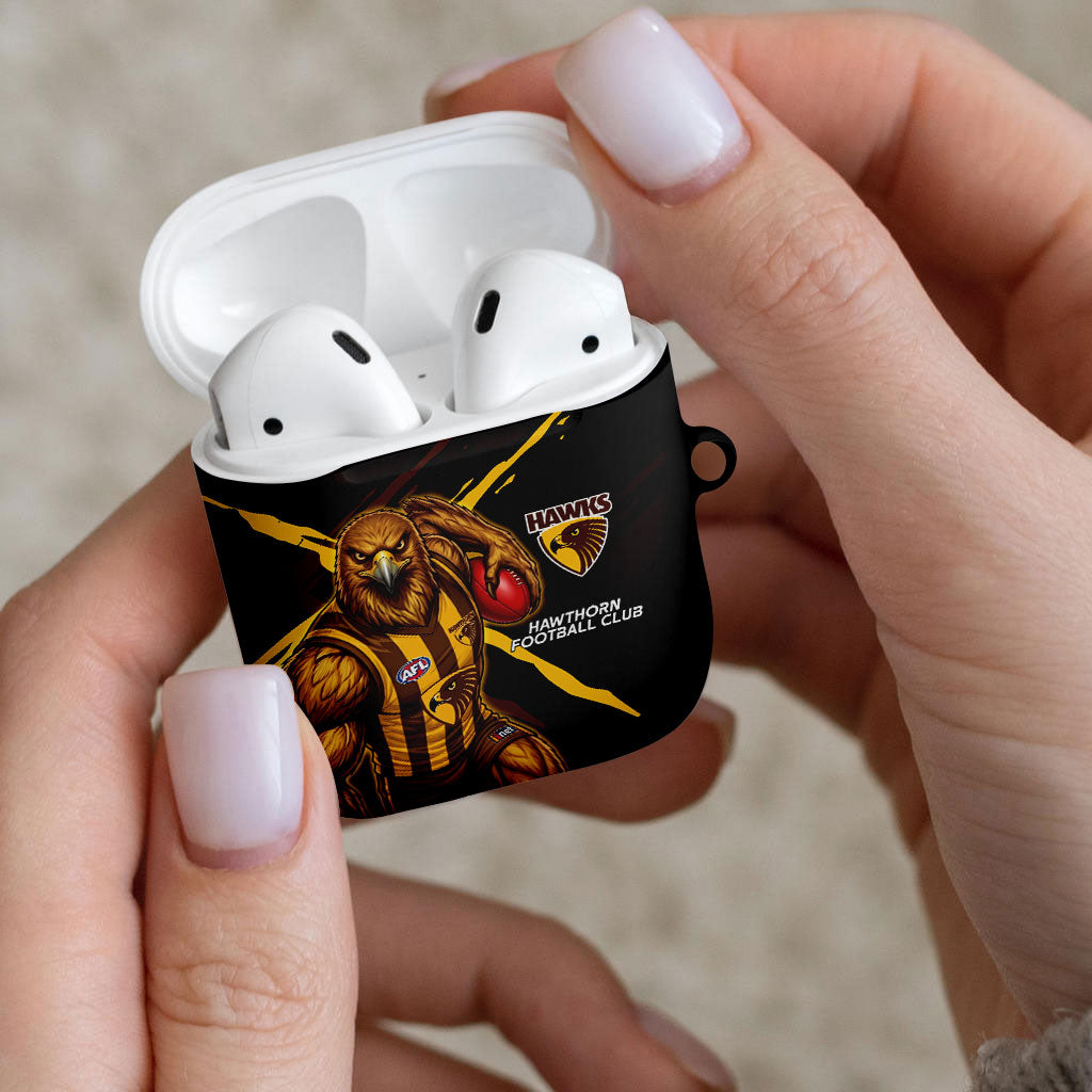 Hawthorn Football Club AirPods Case Hawks Muscular Mascot Graphic - Abstract Paint Splatter Art