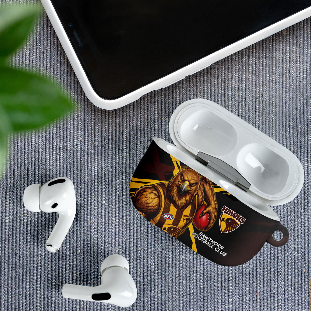 Hawthorn Football Club AirPods Case Hawks Muscular Mascot Graphic - Abstract Paint Splatter Art