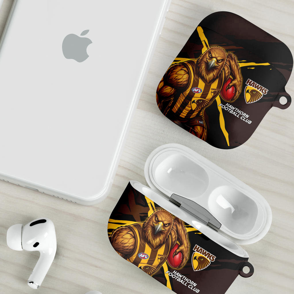 Hawthorn Football Club AirPods Case Hawks Muscular Mascot Graphic - Abstract Paint Splatter Art