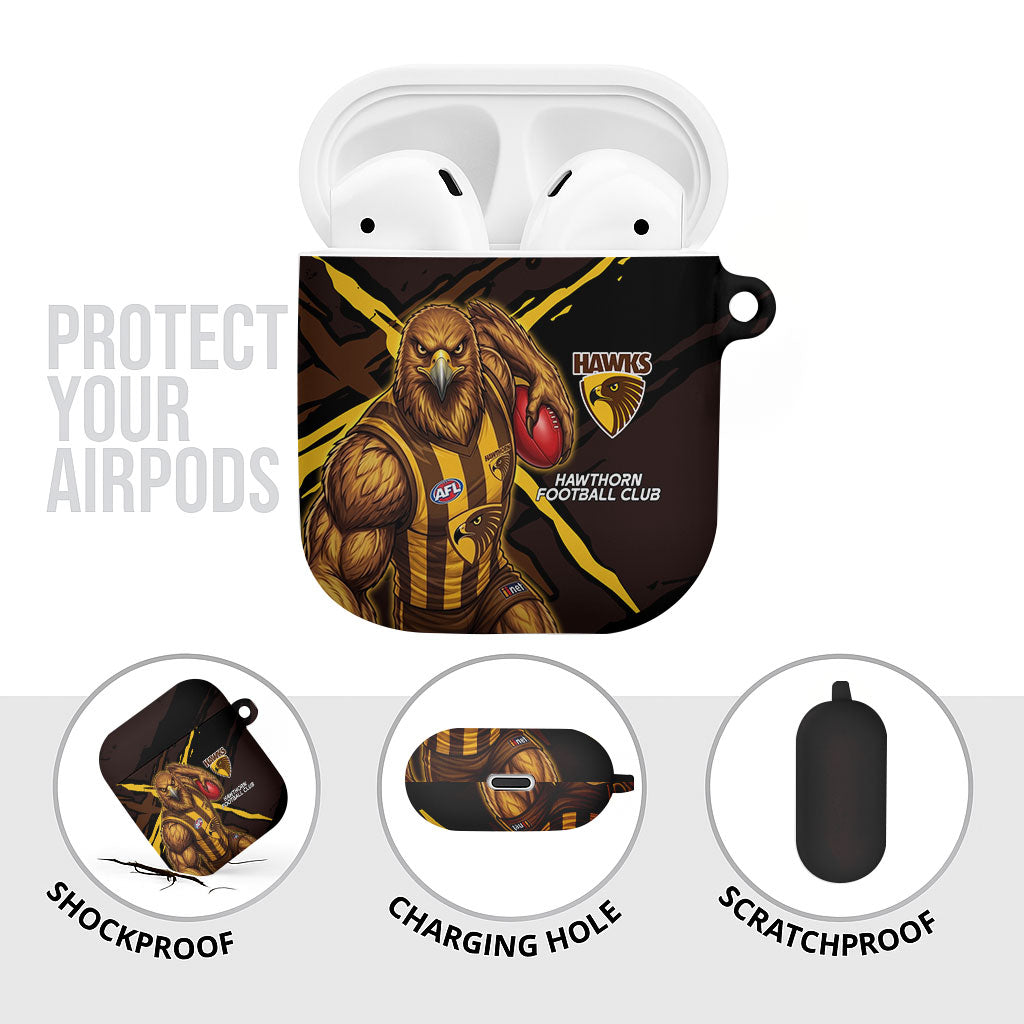 Hawthorn Football Club AirPods Case Hawks Muscular Mascot Graphic - Abstract Paint Splatter Art