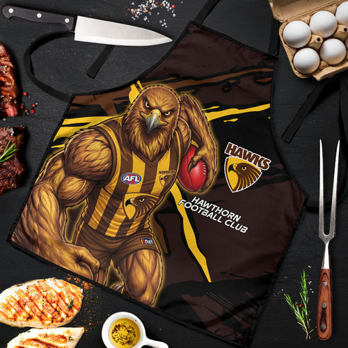 Hawthorn Football Club Apron Hawks Muscular Mascot Graphic - Abstract Paint Splatter Art