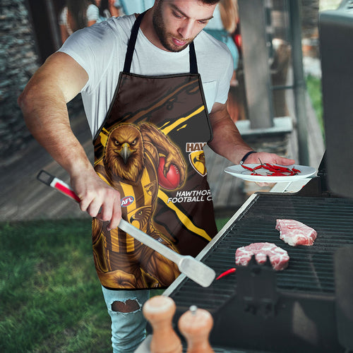 Hawthorn Football Club Apron Hawks Muscular Mascot Graphic - Abstract Paint Splatter Art