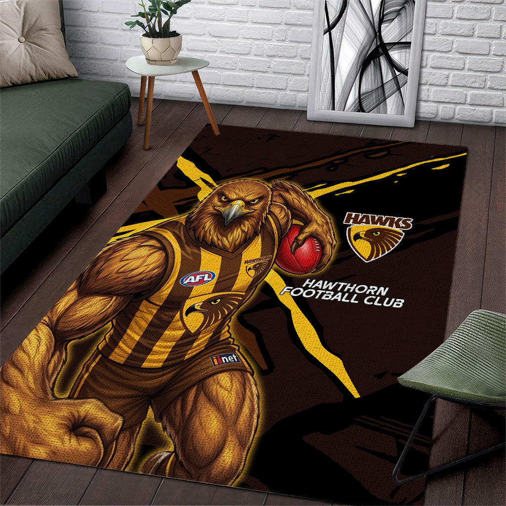 Hawthorn Football Club Area Rug Hawks Muscular Mascot Graphic - Abstract Paint Splatter Art