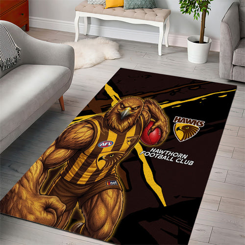 Hawthorn Football Club Area Rug Hawks Muscular Mascot Graphic - Abstract Paint Splatter Art