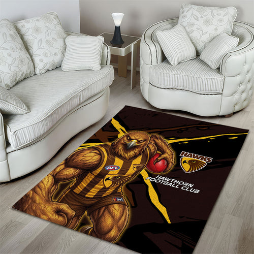 Hawthorn Football Club Area Rug Hawks Muscular Mascot Graphic - Abstract Paint Splatter Art