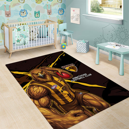 Hawthorn Football Club Area Rug Hawks Muscular Mascot Graphic - Abstract Paint Splatter Art