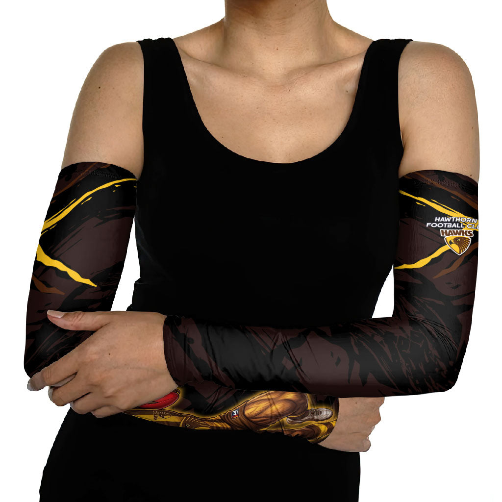 Hawthorn Football Club Arm Sleeves Hawks Muscular Mascot Graphic - Abstract Paint Splatter Art